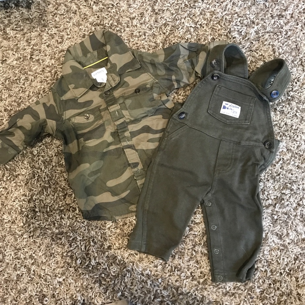 Baby boy 3 month button up and overalls